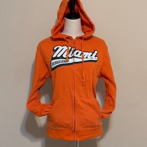 J AMERICA SZ S SMALL MIAMI HURRICANES BASEBALL SCRIPT HOODED SWEATSHIRT FULL ZIP